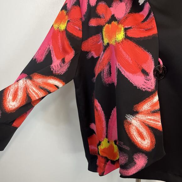 IC by Connie K Blazer Jacket Plus size 1X Black Red Pink Floral Lagenlook Artsy - Picture 6 of 9